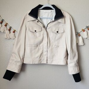 Jonathan Simkhai Cream Leather Jacket with Black Trim